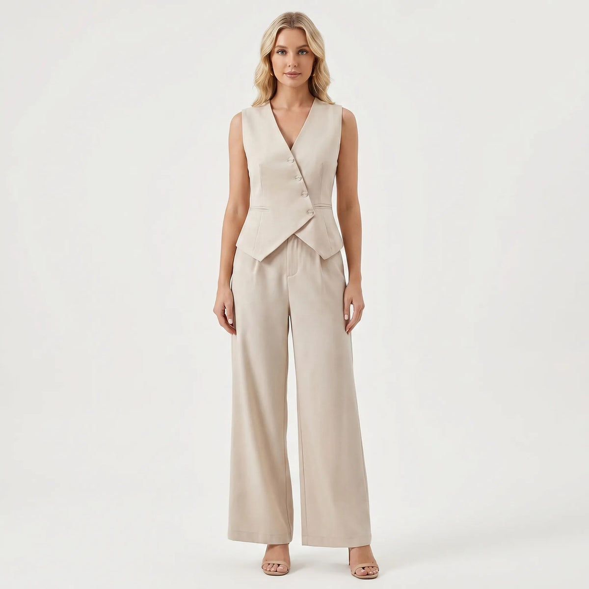 Women's Deep V-Neck Vest Professional Pants Suit Set