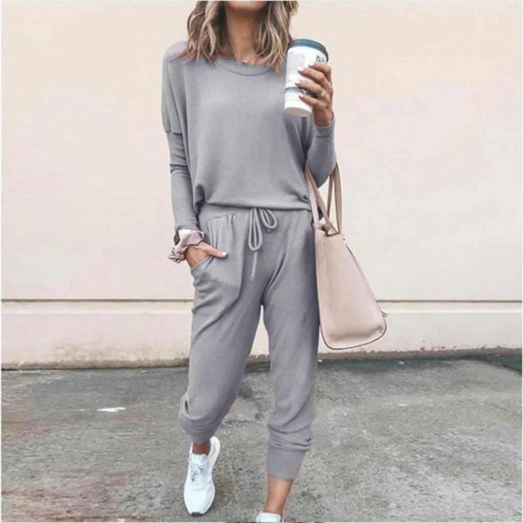 Women's Soft Drape Top Gathered Cuff Jogger Set