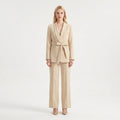 Women's Feminine Flowing Wide-Leg Pants Belted Suit Set
