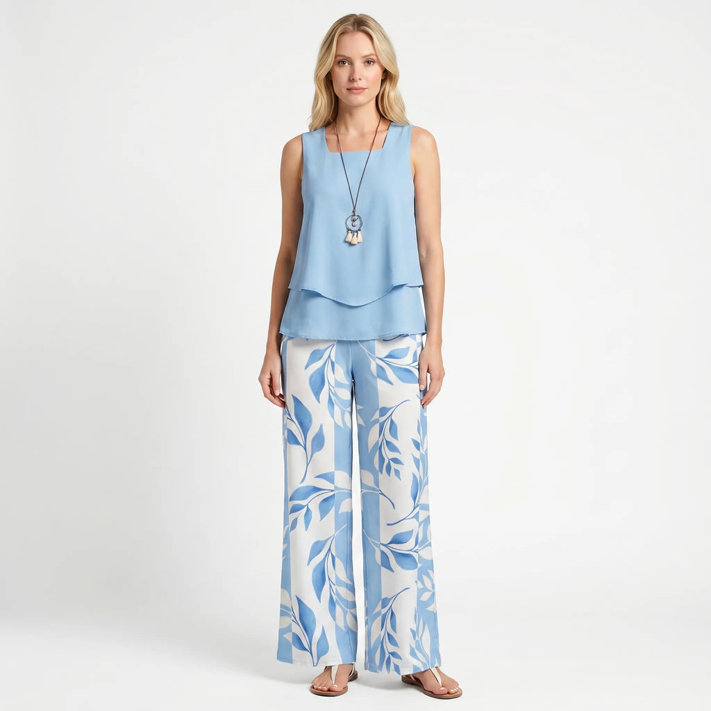 Women's Resort Ready Solid Top Printed Pants Set