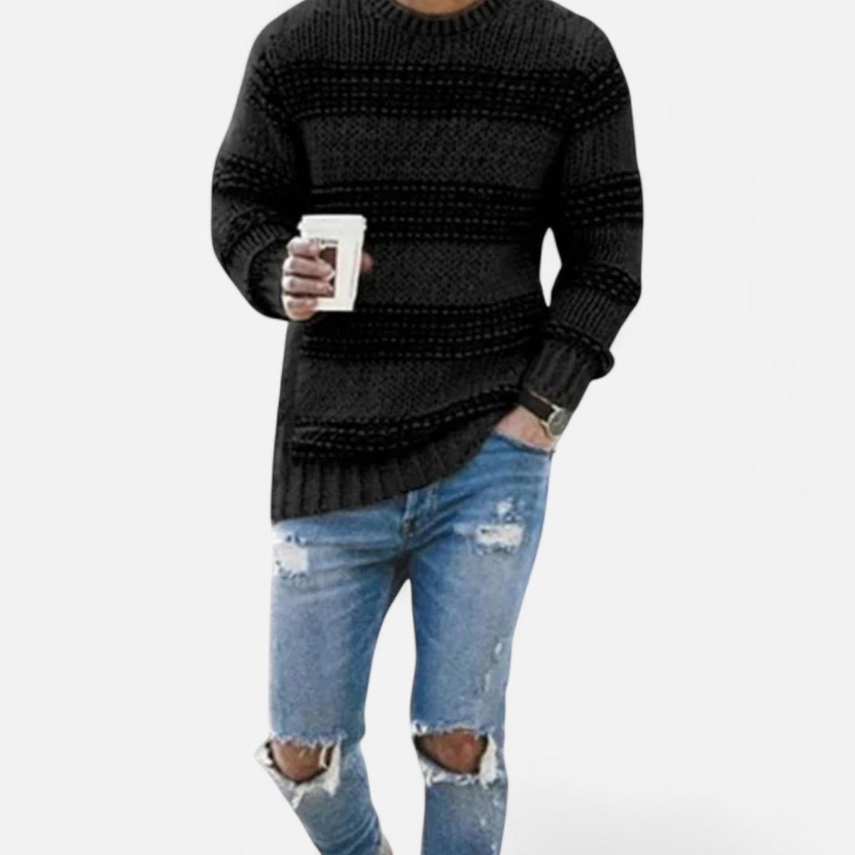 Men's Plain Crew Neck Midweight Cold Weather Sweater Top