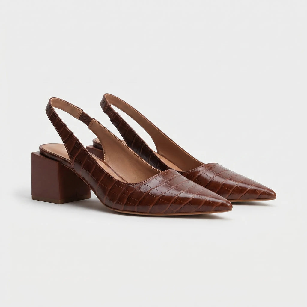 Women's Sleek Slingback Strap Sharp Toe Block Heels