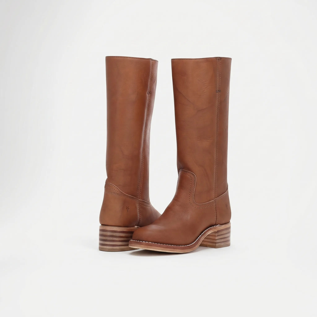 Women's Smooth Shaft Knee High Leather Boots, Square Toe