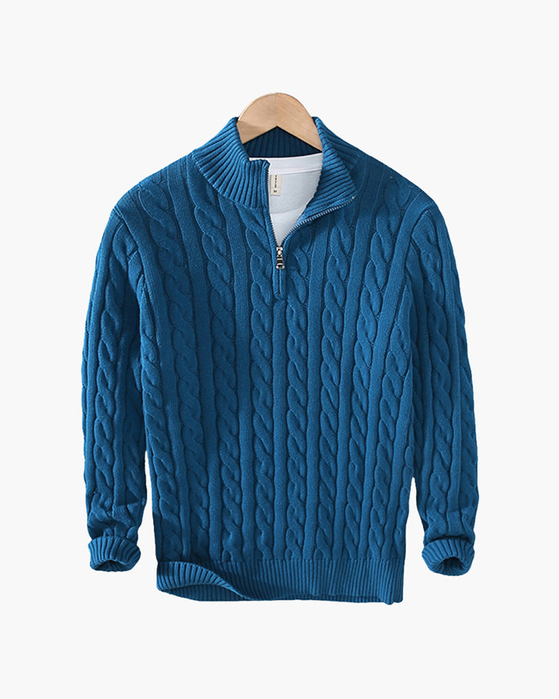 Men's Warm Cable Knit Half Zip Pullover Top