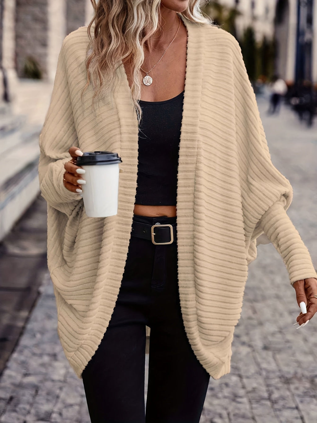 Women's Throw-On Rib Knit Wrap Cardigan