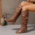 Women's Block Heel Slouch Shaft Boots with Buckles