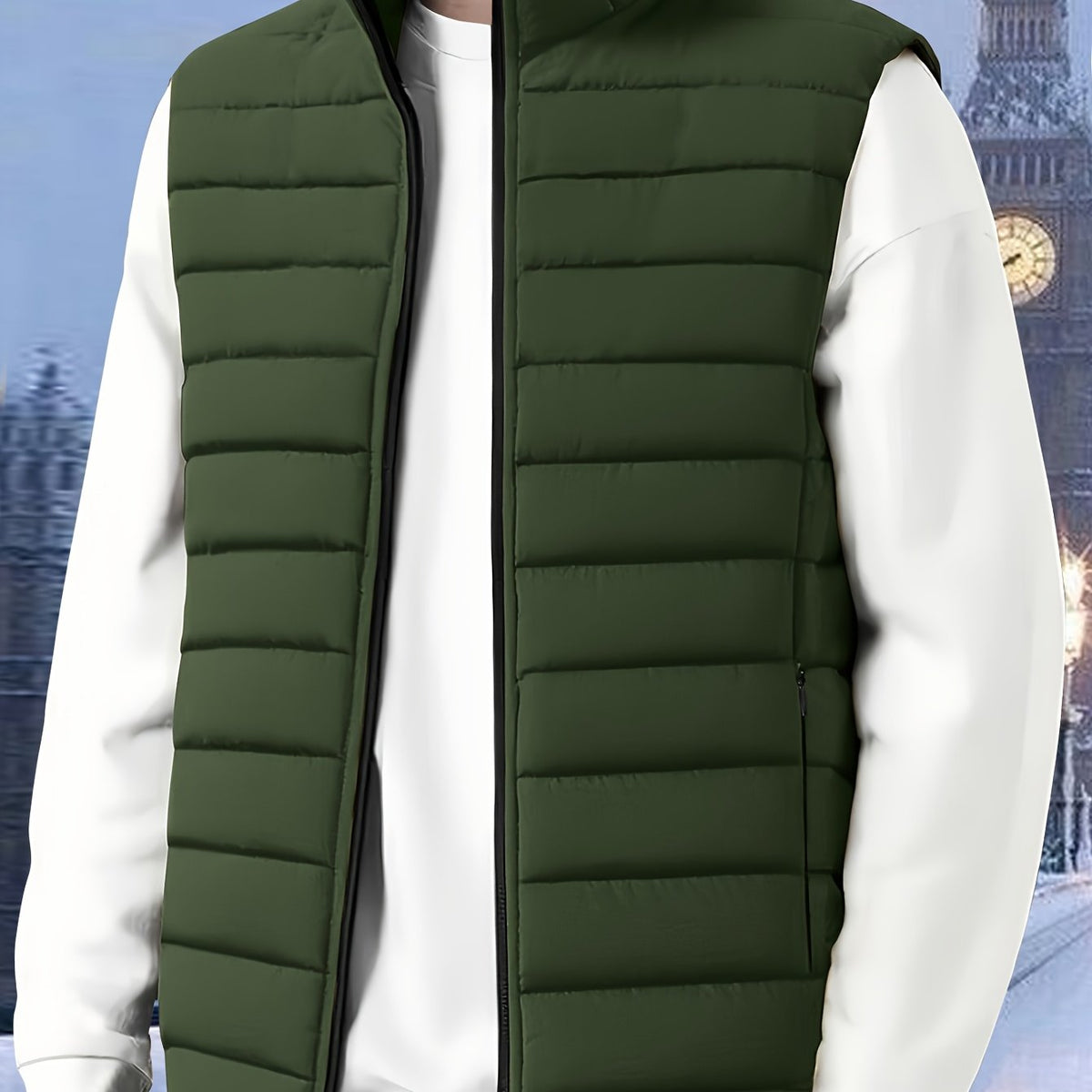 Men's Layering Vest with Quilting and Stand Collar