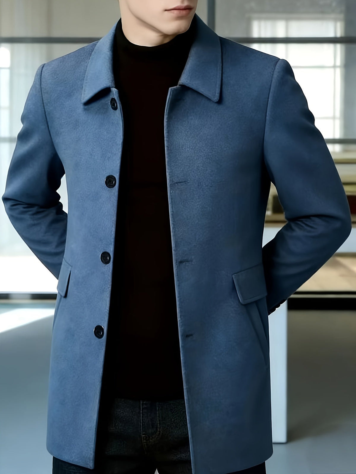 Men's Side Pocket Single Breasted Overcoat for Work