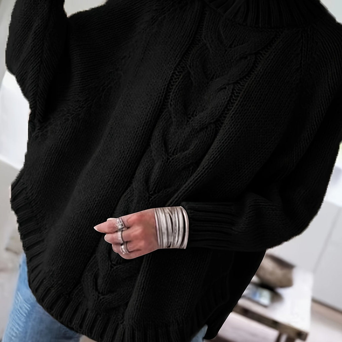 Women's Cozy Cable-Knit Turtleneck Relaxed Sweater