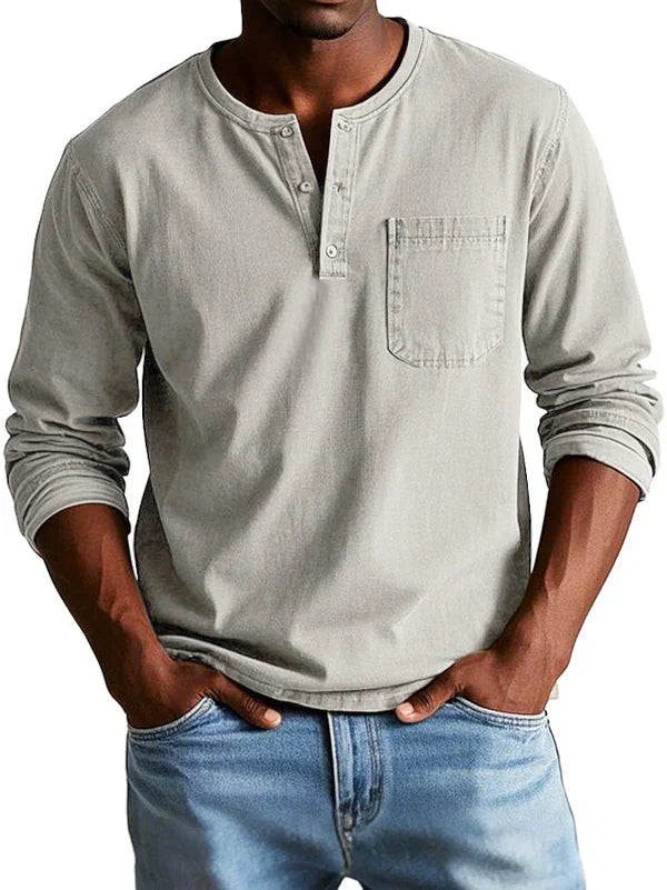 Men's Daily Wear Relaxed Long-Sleeved Henley Top