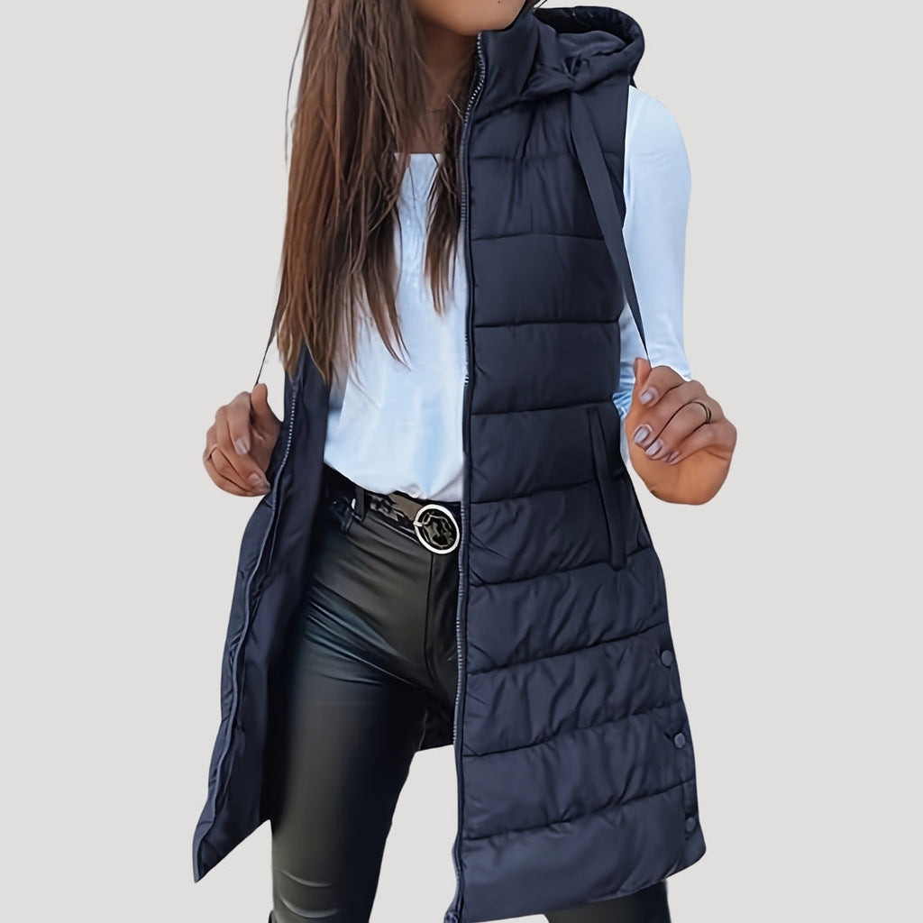 Women's Long Quilted Puffer Gilet with Hood