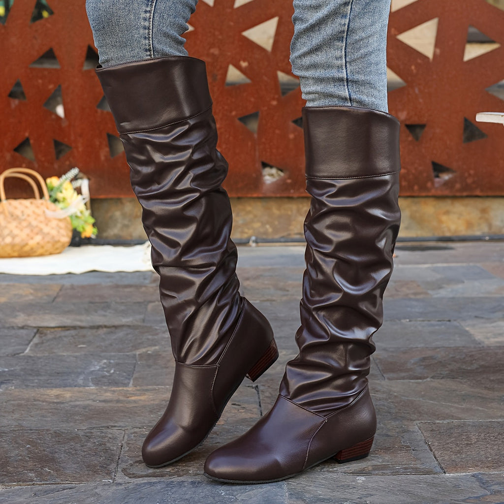 Women's Soft Drape Knee-High Boots with Low Heel