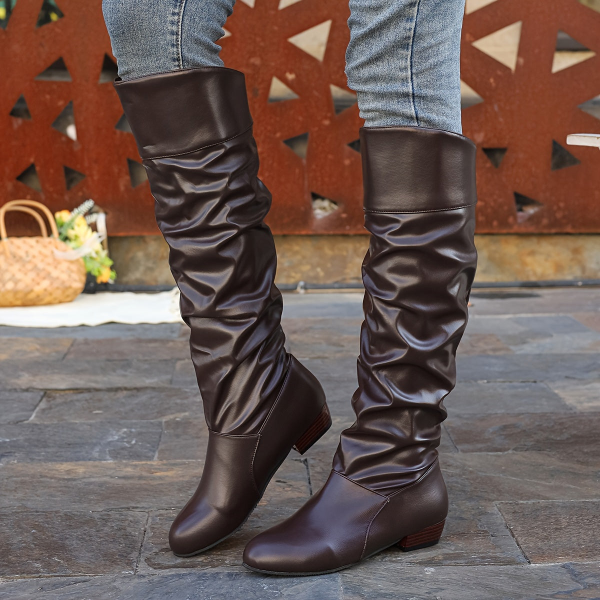 Women's Soft Drape Knee-High Boots with Low Heel