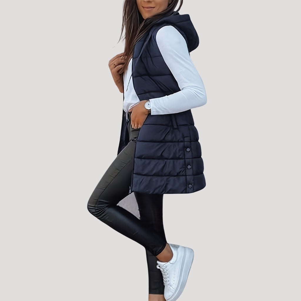 Women's Long Quilted Puffer Gilet with Hood