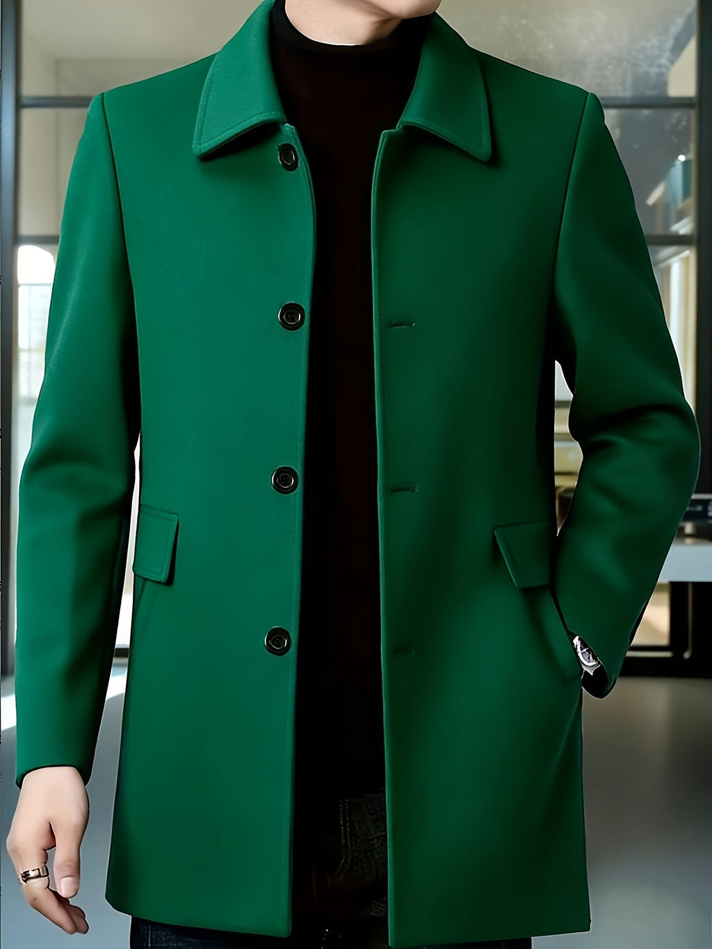 Men's Side Pocket Single Breasted Overcoat for Work