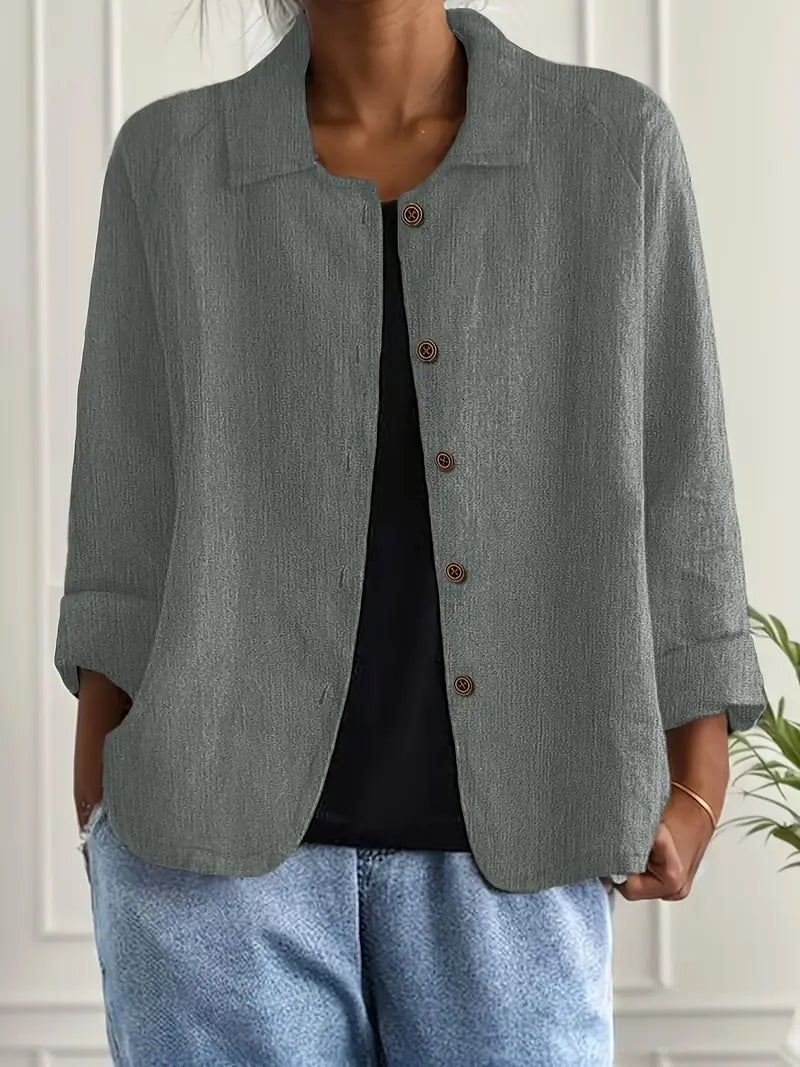 Women's Light Front-Button Jacket with Plain Collar