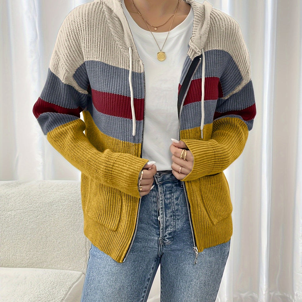 Women's Zip-Up Ribbed Hoodie Sweater Cardigan