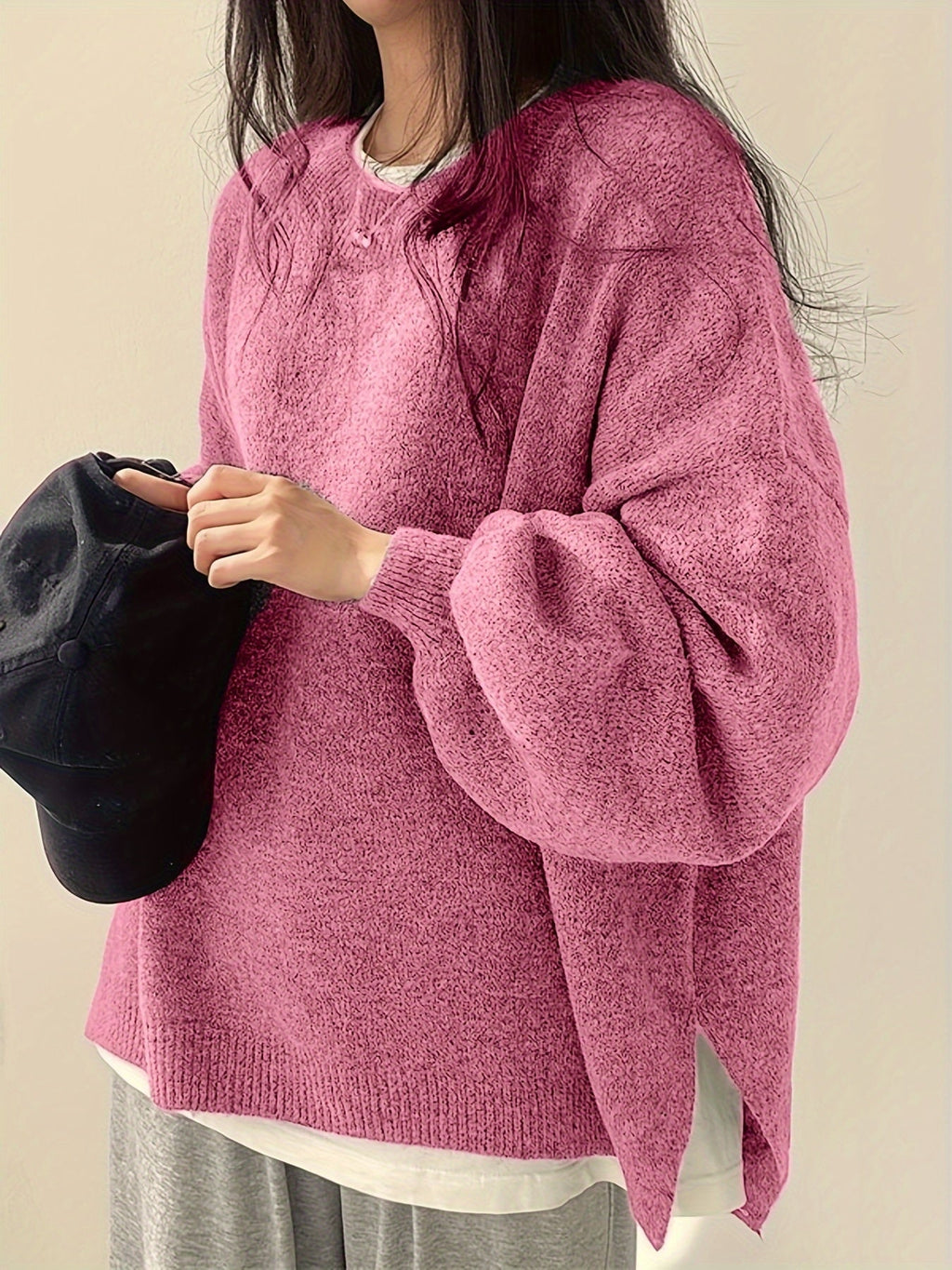 Women's Roomy Warm Crew Neckline Chunky Pullover