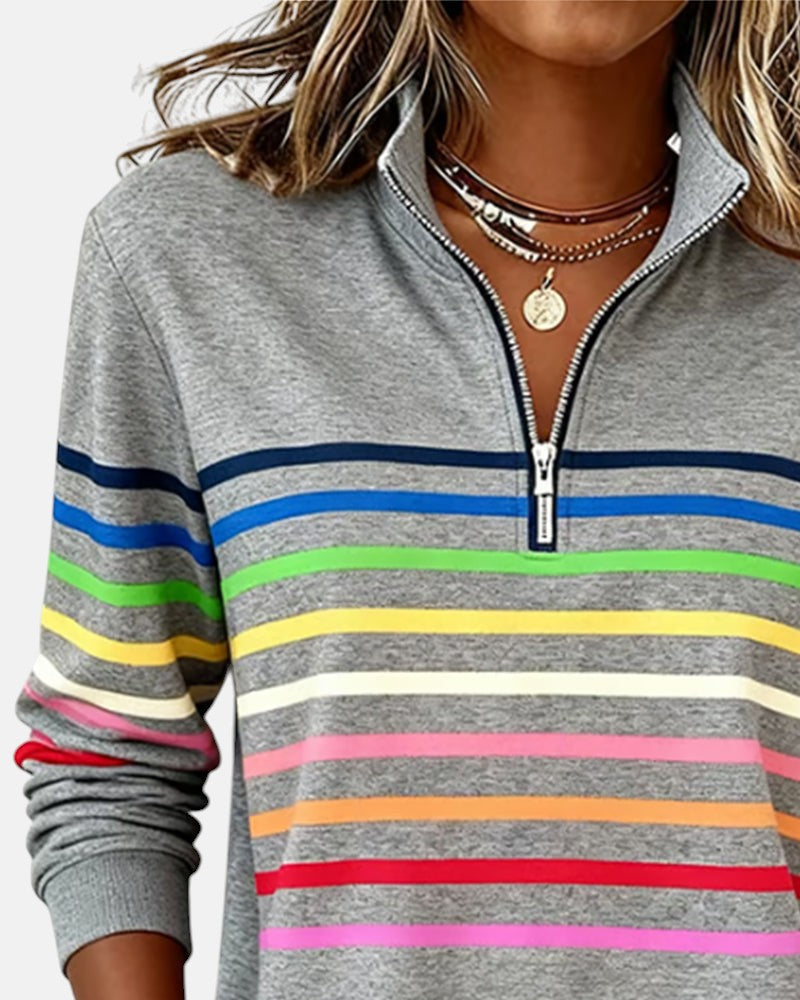 Women's Casual Stripe Quarter-Zip Style Sweatshirt
