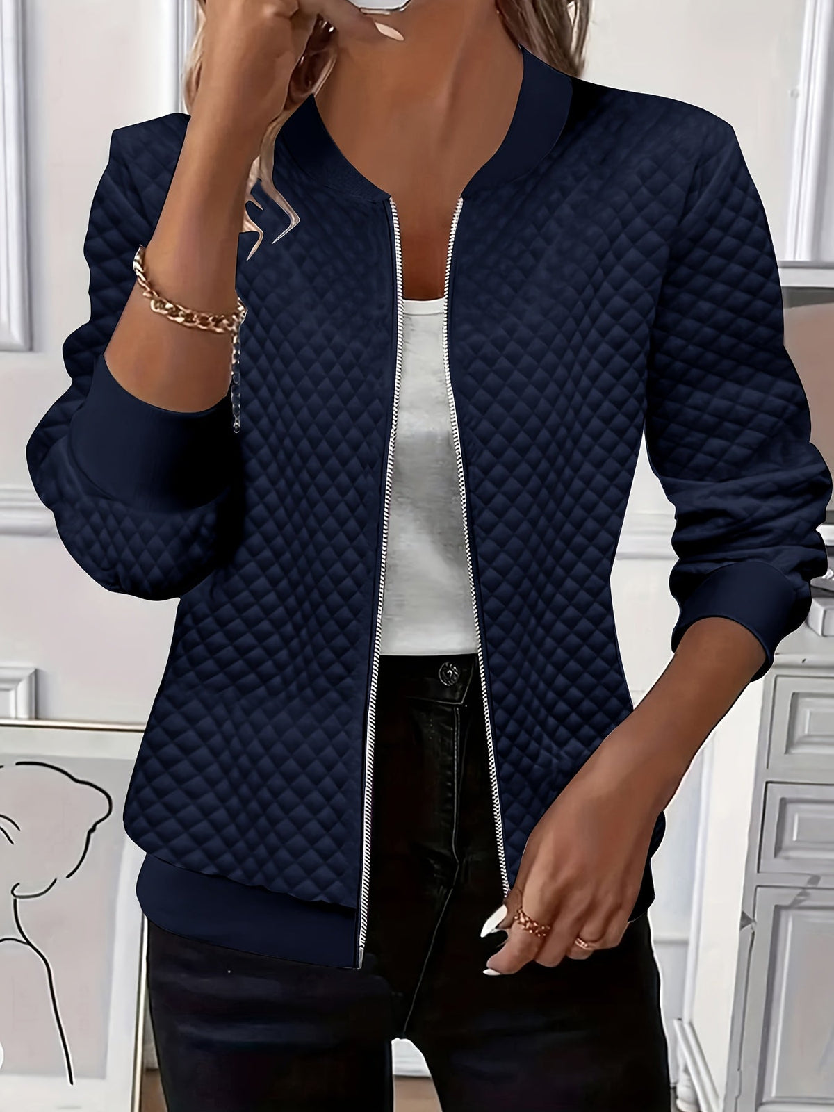 Women's Soft Quilted Coat with Varsity-Style Collar
