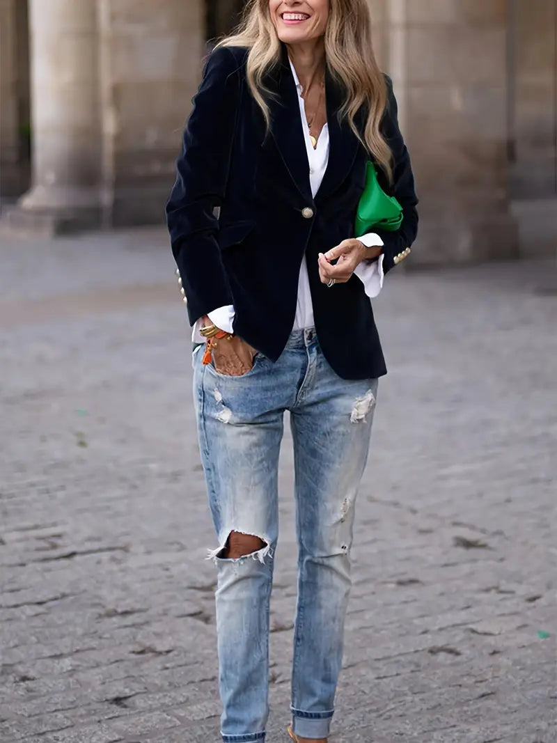 Women's Smooth Drape Plush Velvet Blazer Jacket