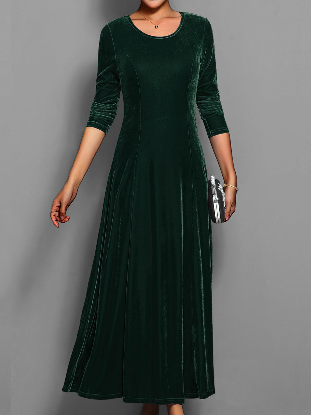 Women's Formal Event Velvet-Look Maxi Dress with Sleeves