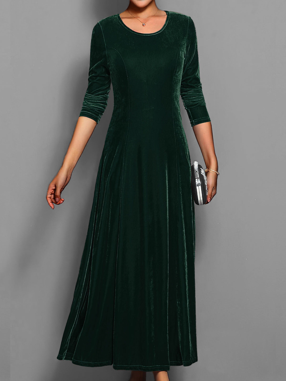 Women's Formal Event Velvet-Look Maxi Dress with Sleeves