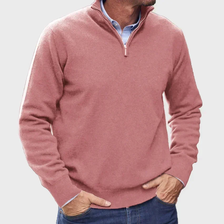 Men's Versatile High Collar Quarter-Zip Sweater Top