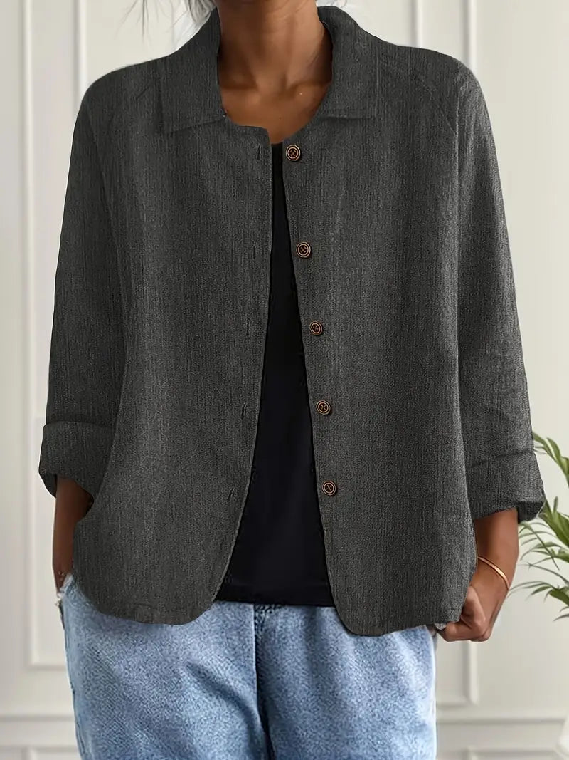 Women's Light Front-Button Jacket with Plain Collar