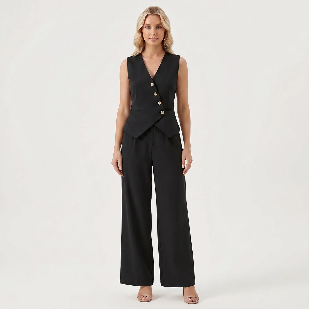 Women's Deep V-Neck Vest Professional Pants Suit Set
