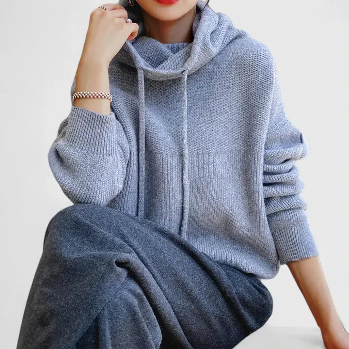 Women's Cozy Loose Ribbed Hooded Knit Sweater