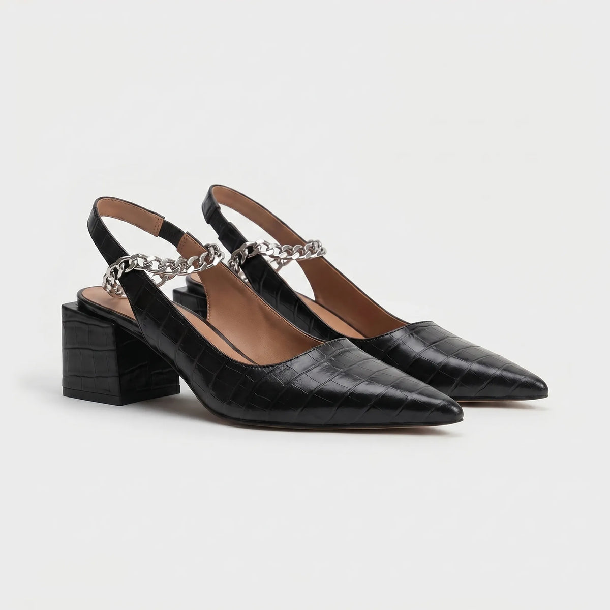 Women's Sleek Slingback Strap Sharp Toe Block Heels