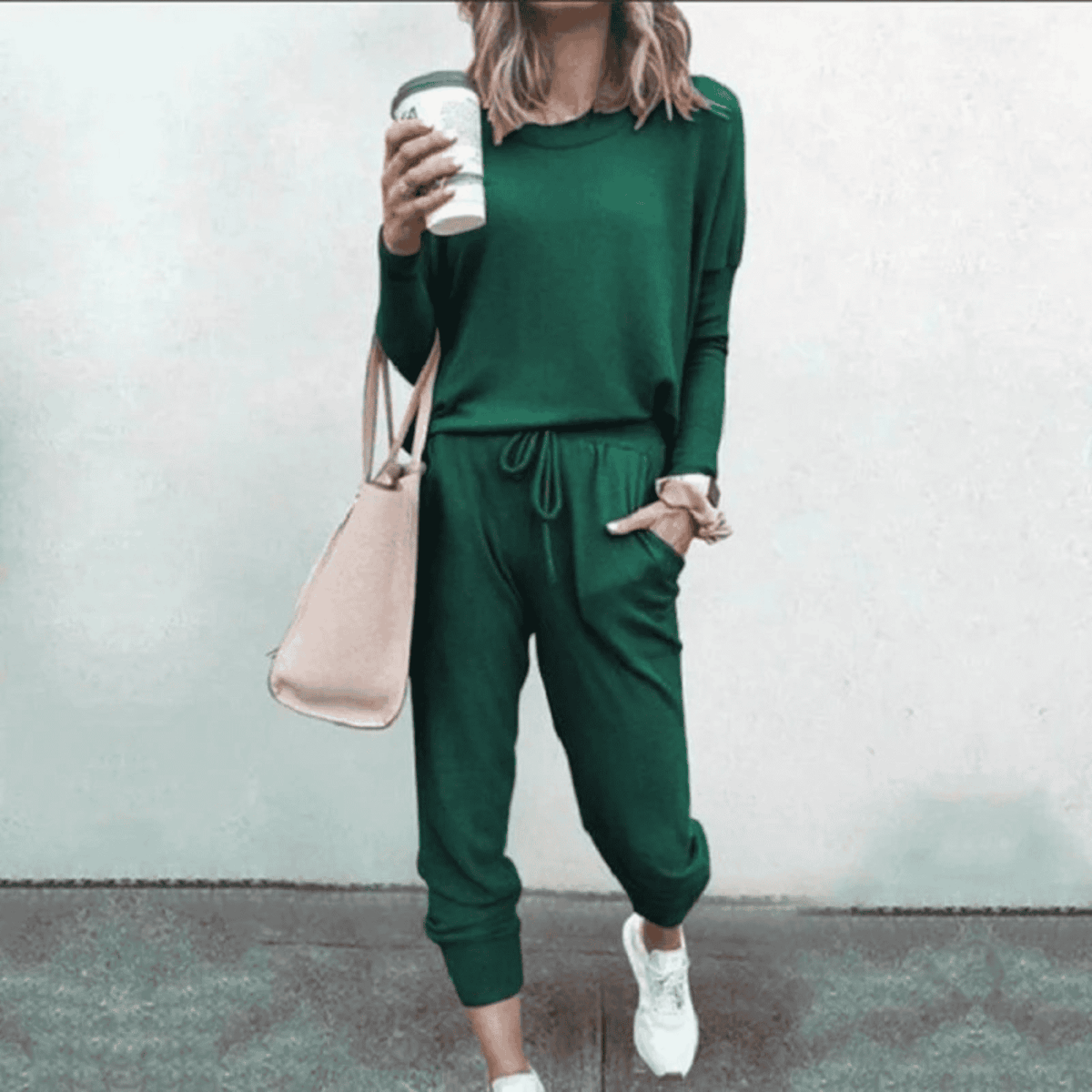 Women's Soft Drape Top Gathered Cuff Jogger Set