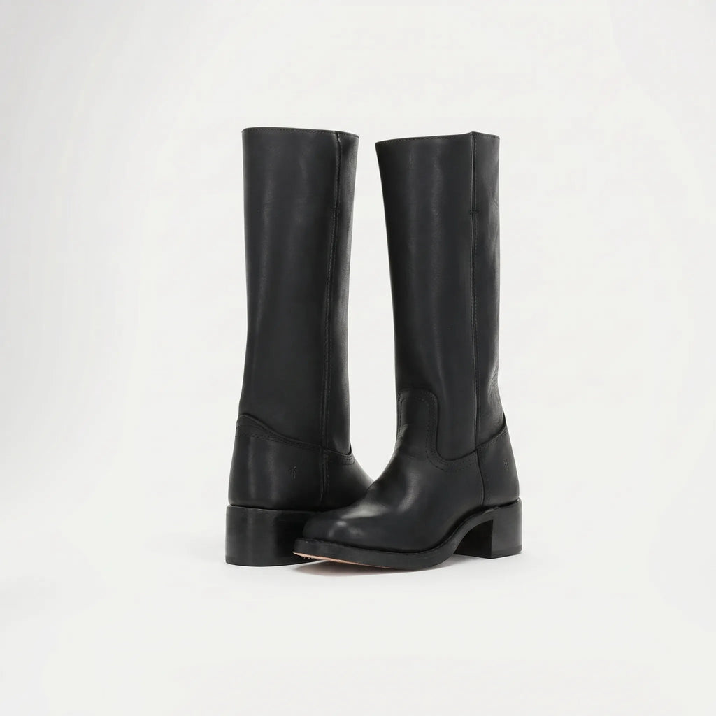 Women's Smooth Shaft Knee High Leather Boots, Square Toe