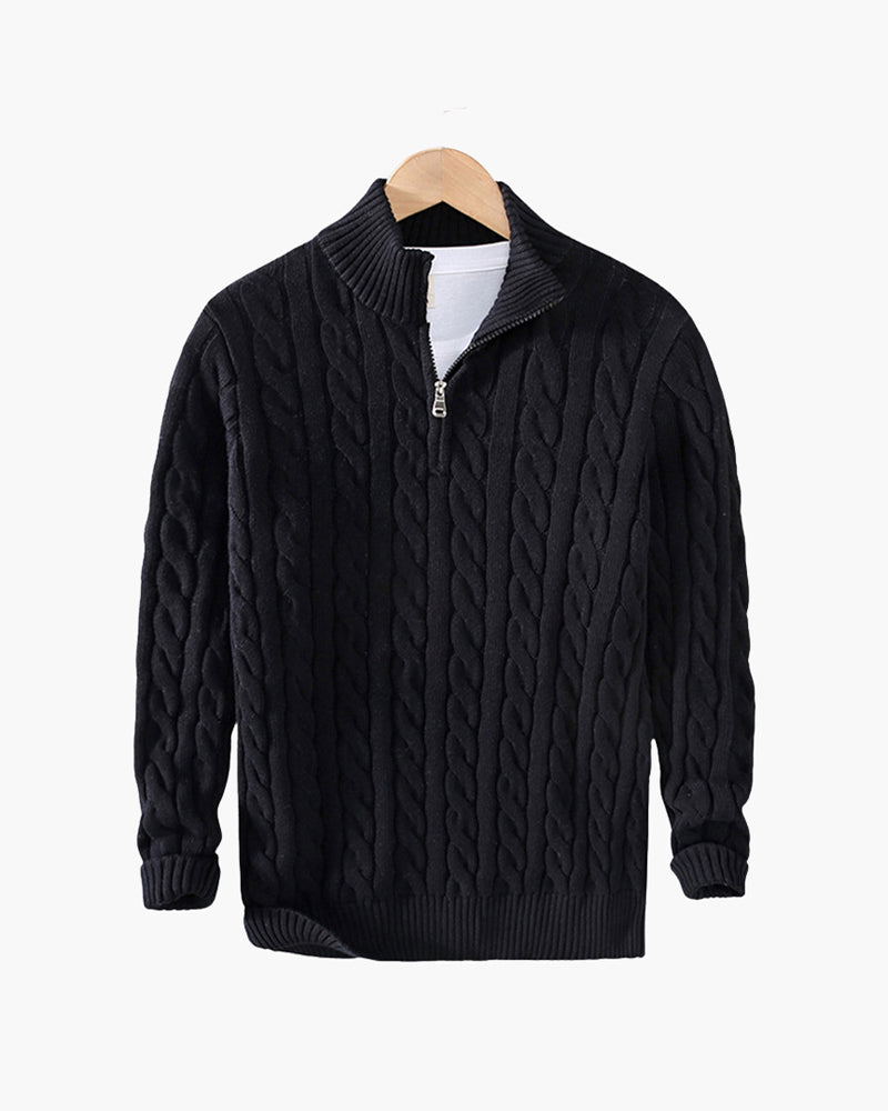 Men's Warm Cable Knit Half Zip Pullover Top