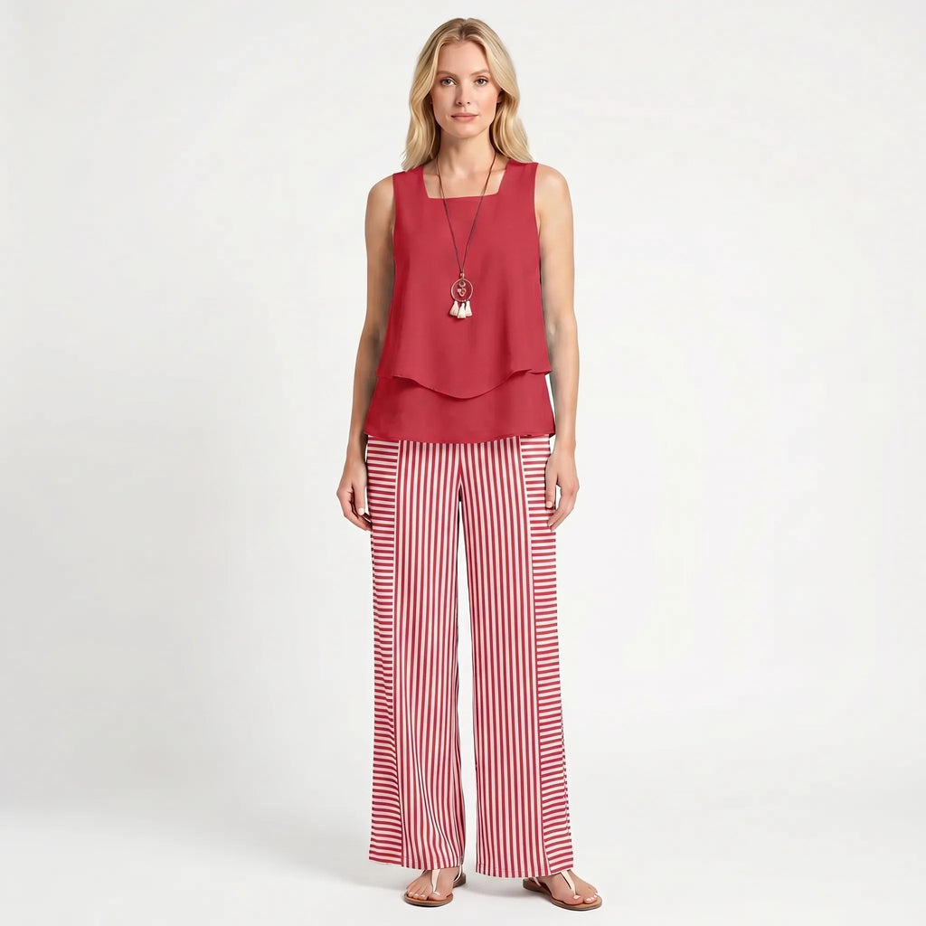 Women's Resort Ready Solid Top Printed Pants Set