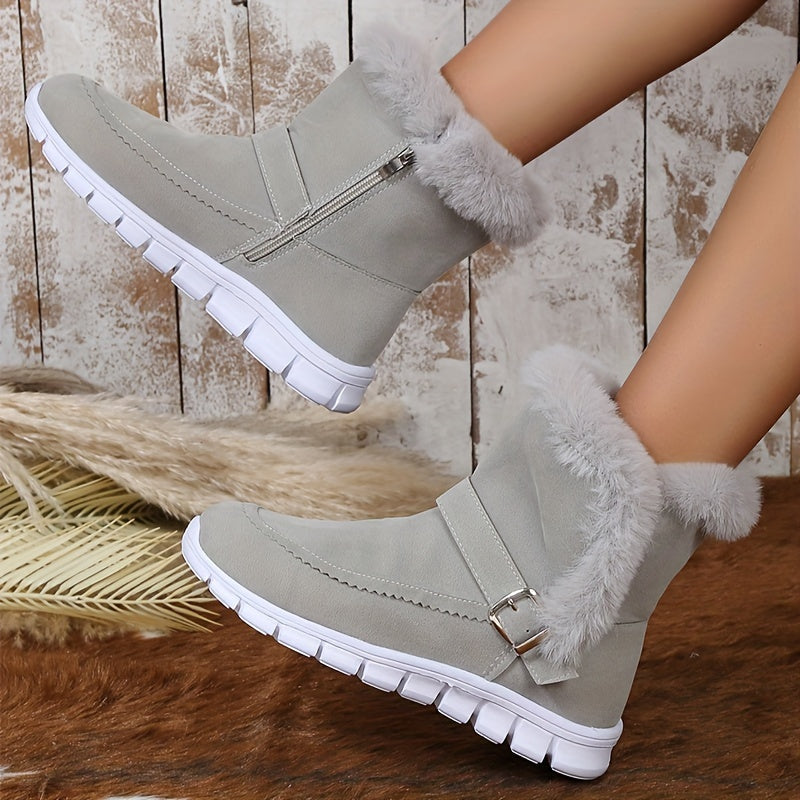 Women's Warm Lined Winter Booties with Buckle Accent