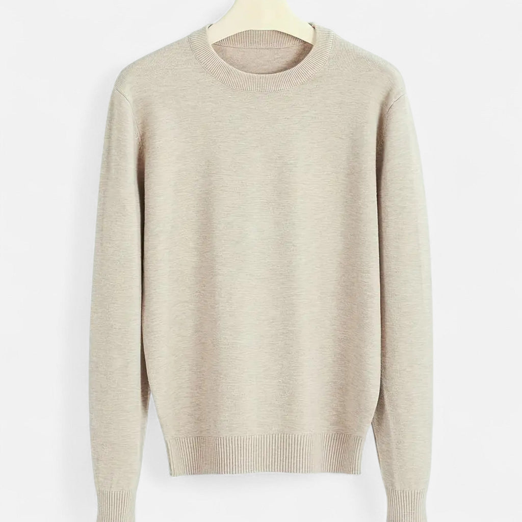 Men's Stretch Ribbed Trim Round Neck Fitted Sweater