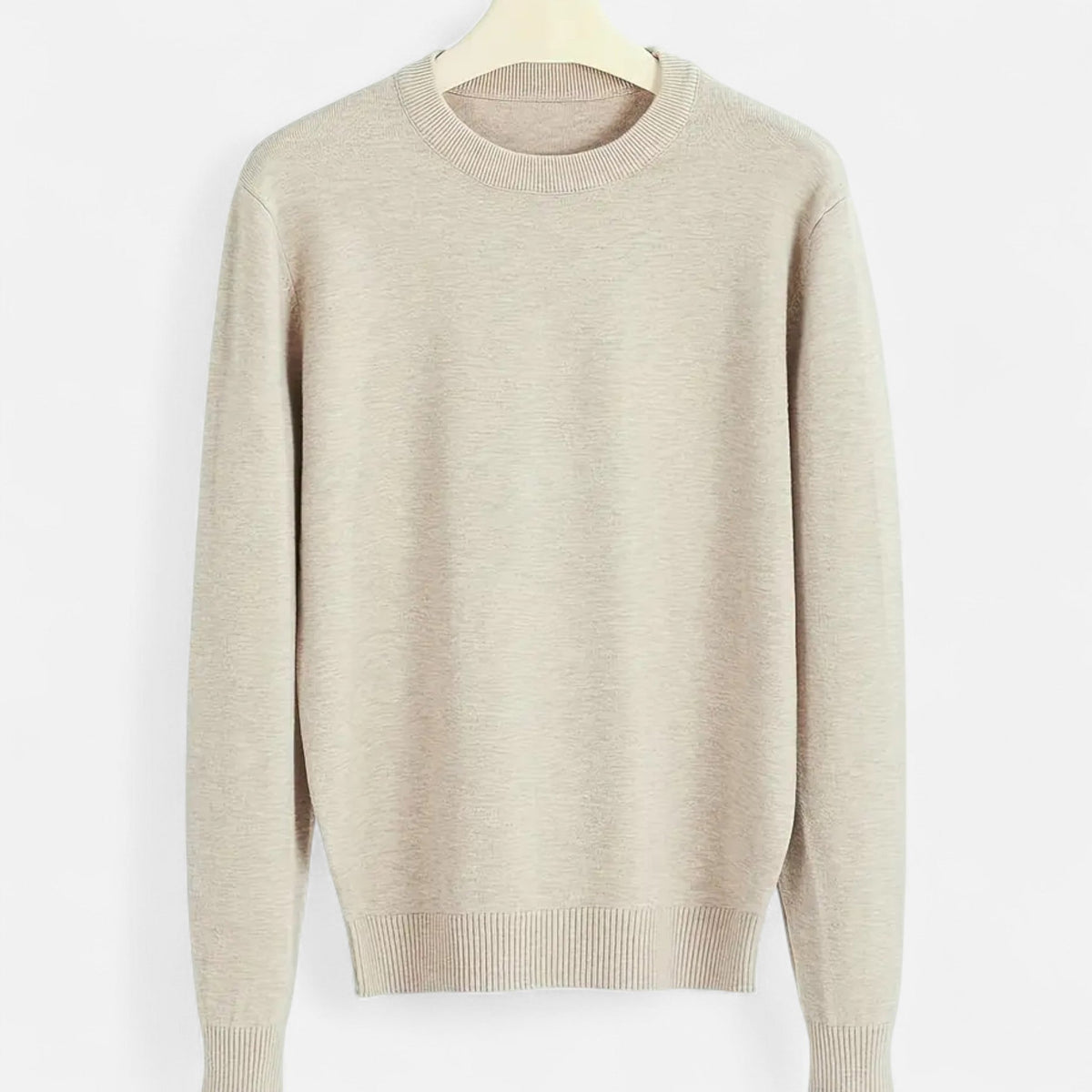 Men's Stretch Ribbed Trim Round Neck Fitted Sweater