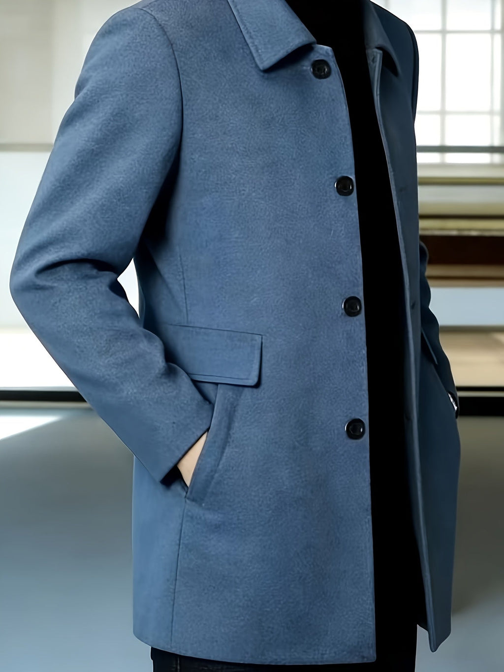 Men's Side Pocket Single Breasted Overcoat for Work