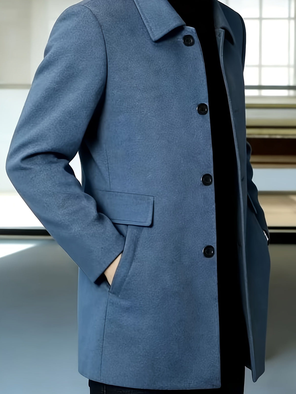 Men's Side Pocket Single Breasted Overcoat for Work