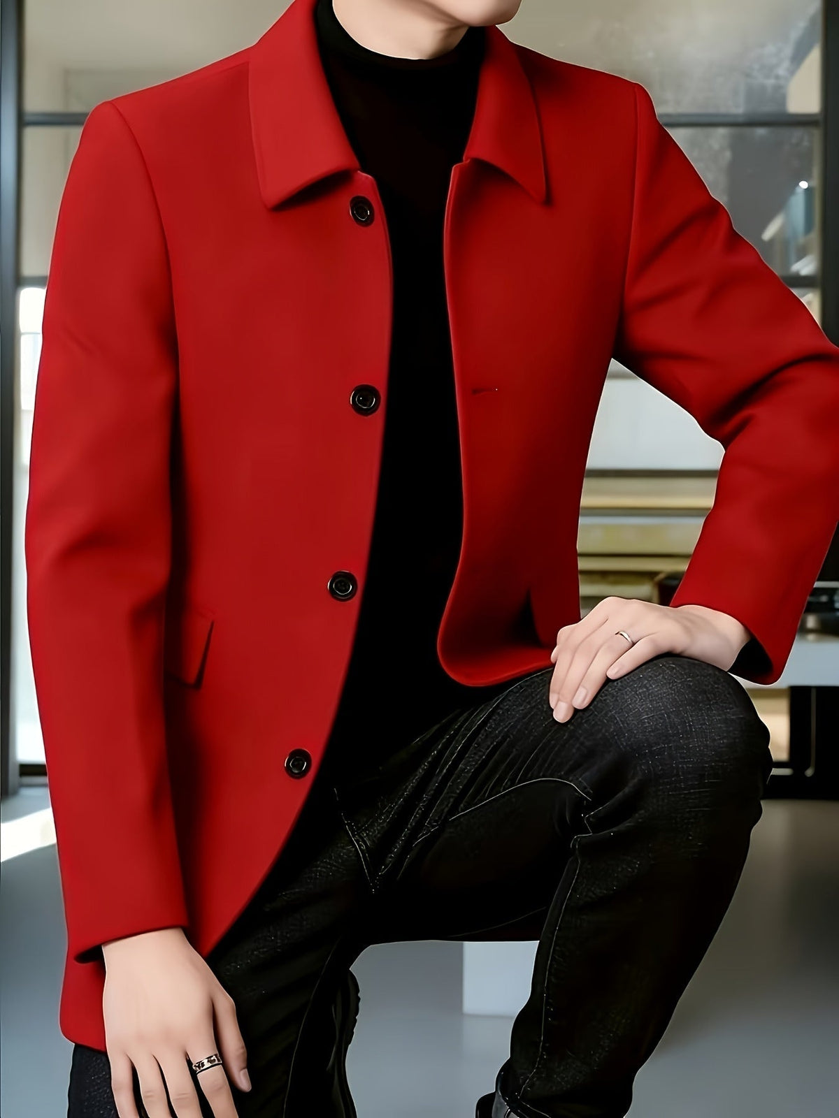 Men's Side Pocket Single Breasted Overcoat for Work