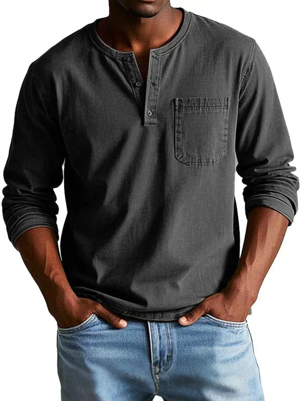 Men's Daily Wear Relaxed Long-Sleeved Henley Top