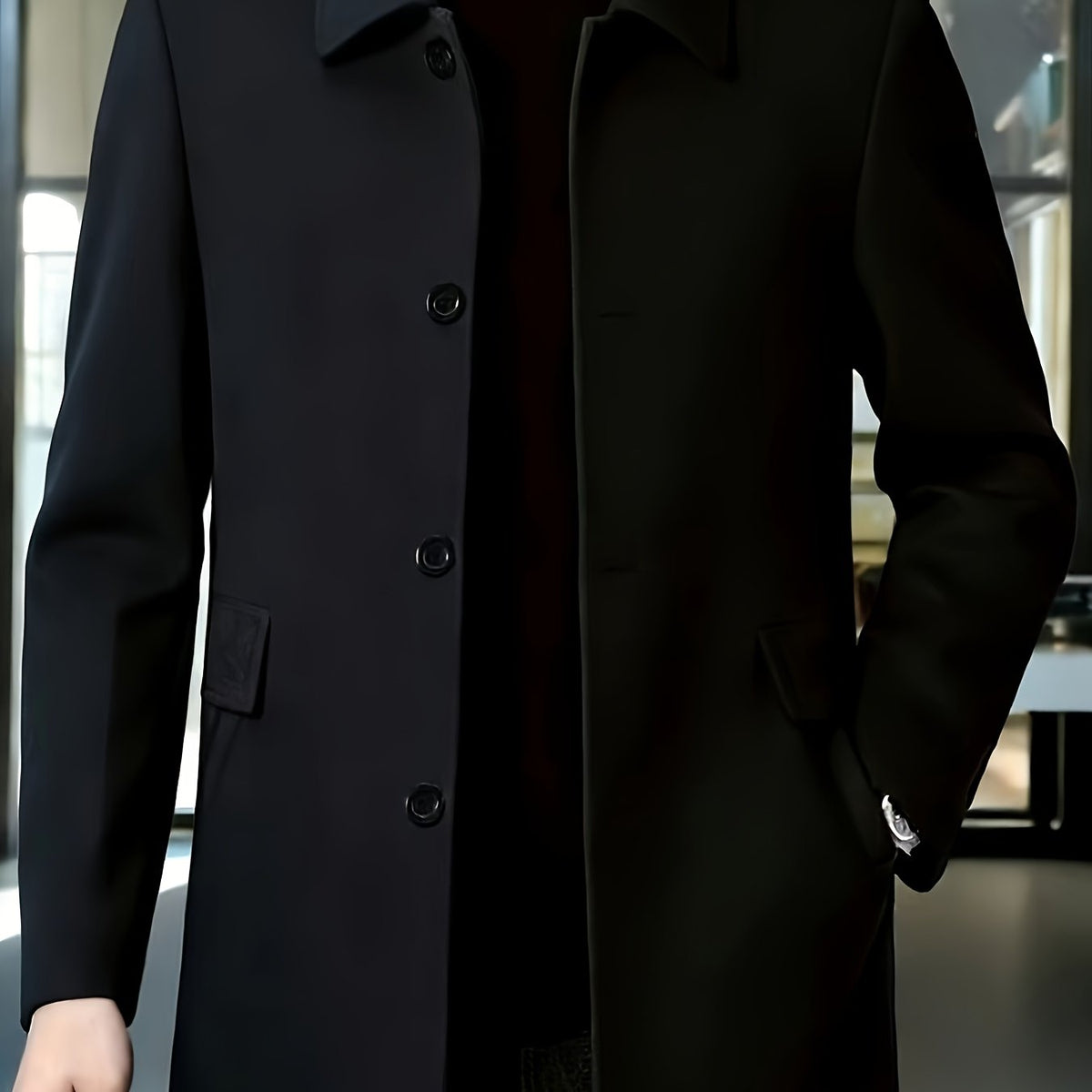 Men's Side Pocket Single Breasted Overcoat for Work