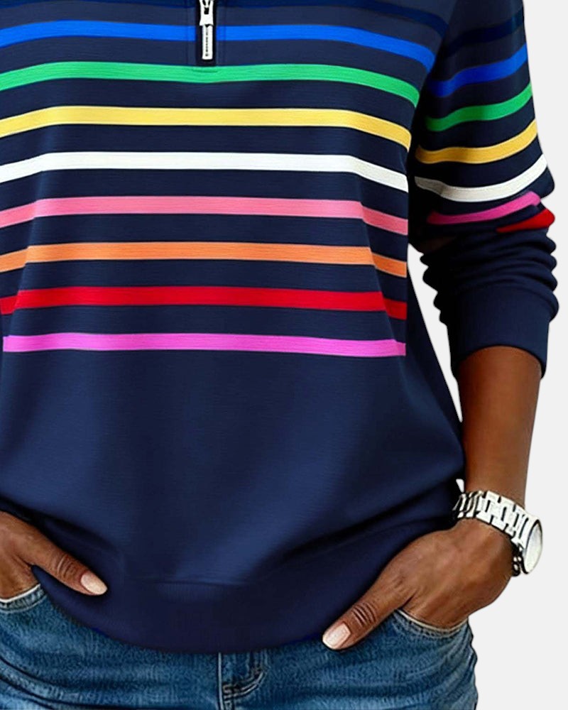Women's Casual Stripe Quarter-Zip Style Sweatshirt