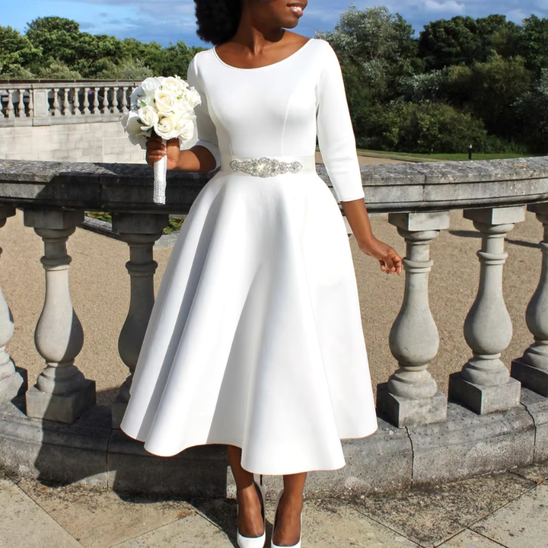 Women's Flattering Event Midi Dress with A-Line Skirt