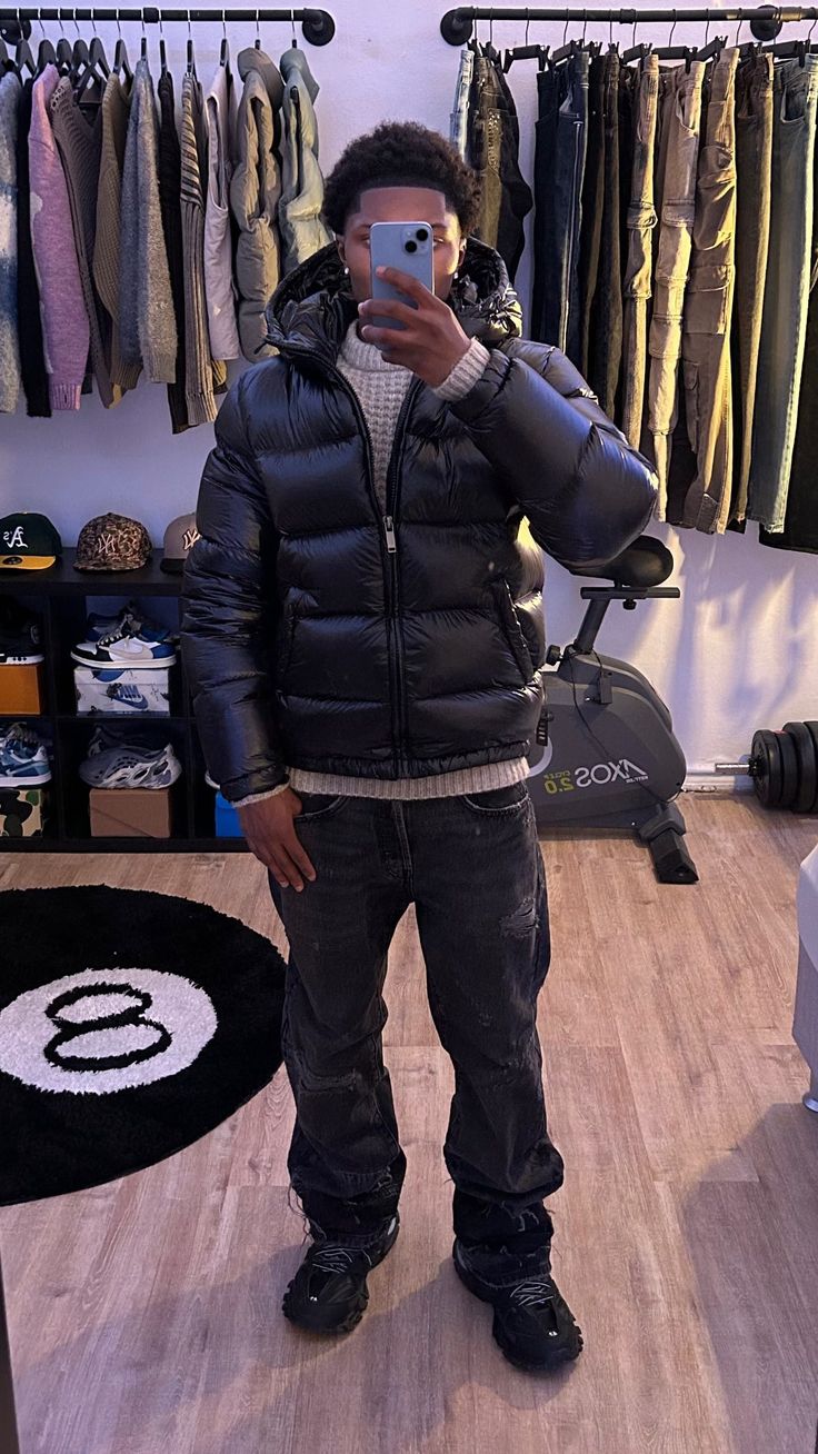 Men's Padded Quilted Hooded Jacket with Plush Sherpa Interior