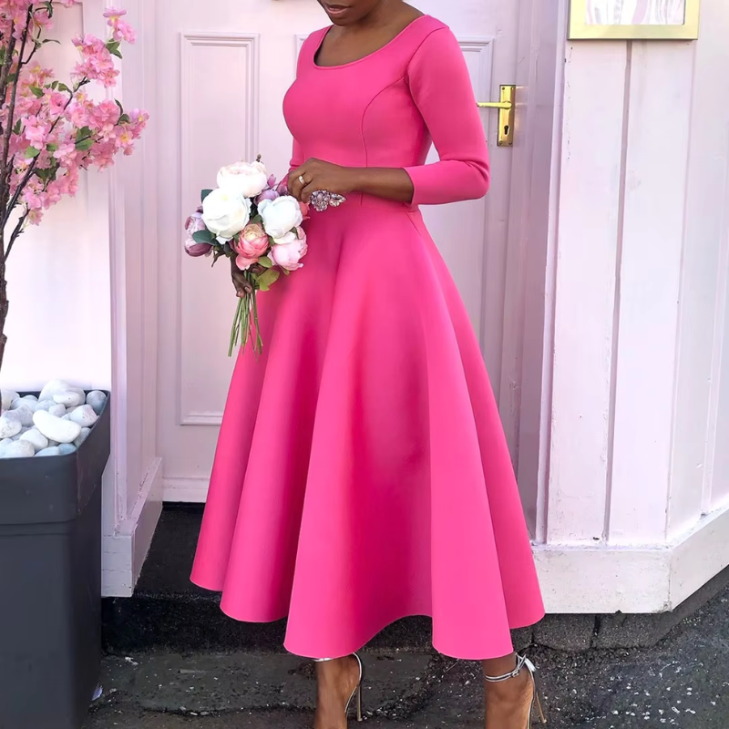 Women's Flattering Event Midi Dress with A-Line Skirt
