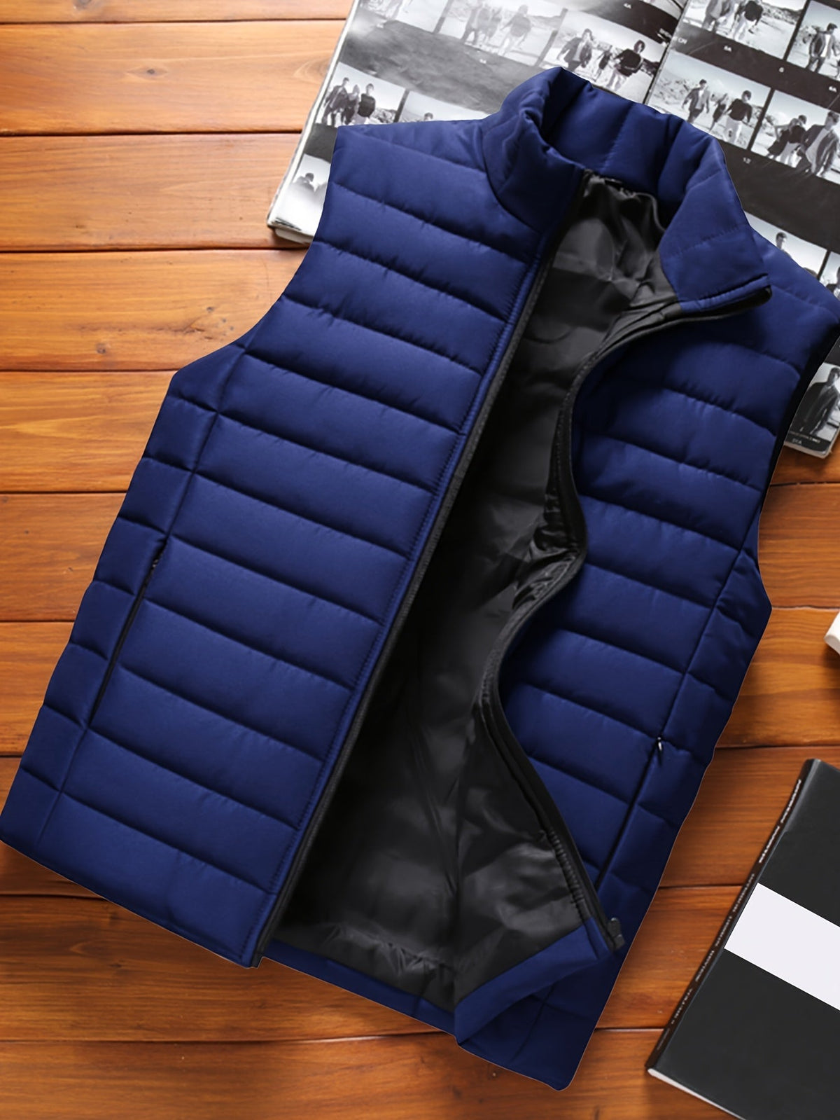 Men's Layering Vest with Quilting and Stand Collar