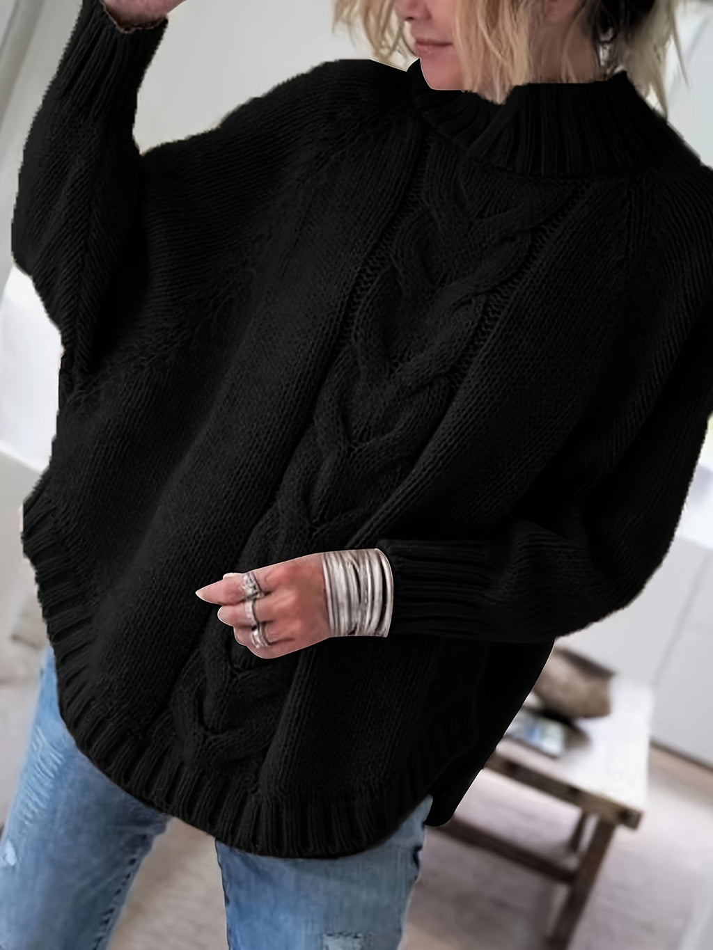 Women's Cozy Cable-Knit Turtleneck Relaxed Sweater
